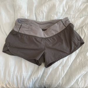Lululemon Athletics Speed Shorts | Gray and Horizontal Waistband Stripe | Size 8
